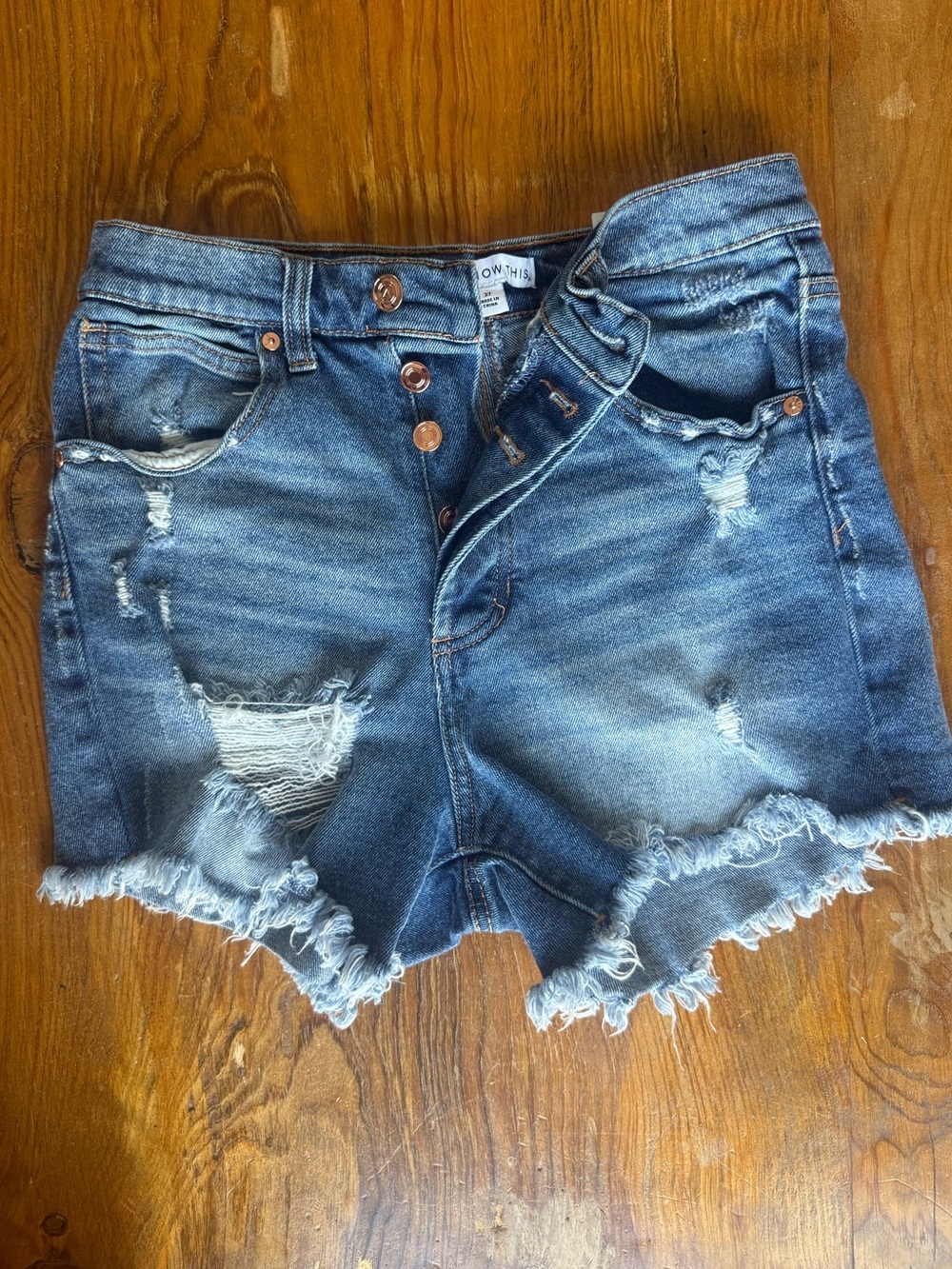 And Now This High-Rise Button Fly Distressed Denim Shorts